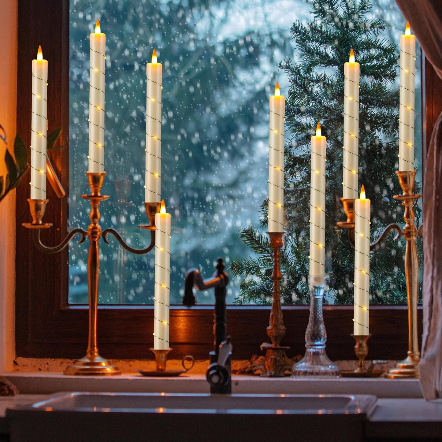 3 Pcs Flickering Flameless Battery Operated Taper Candle-Twinklehalo