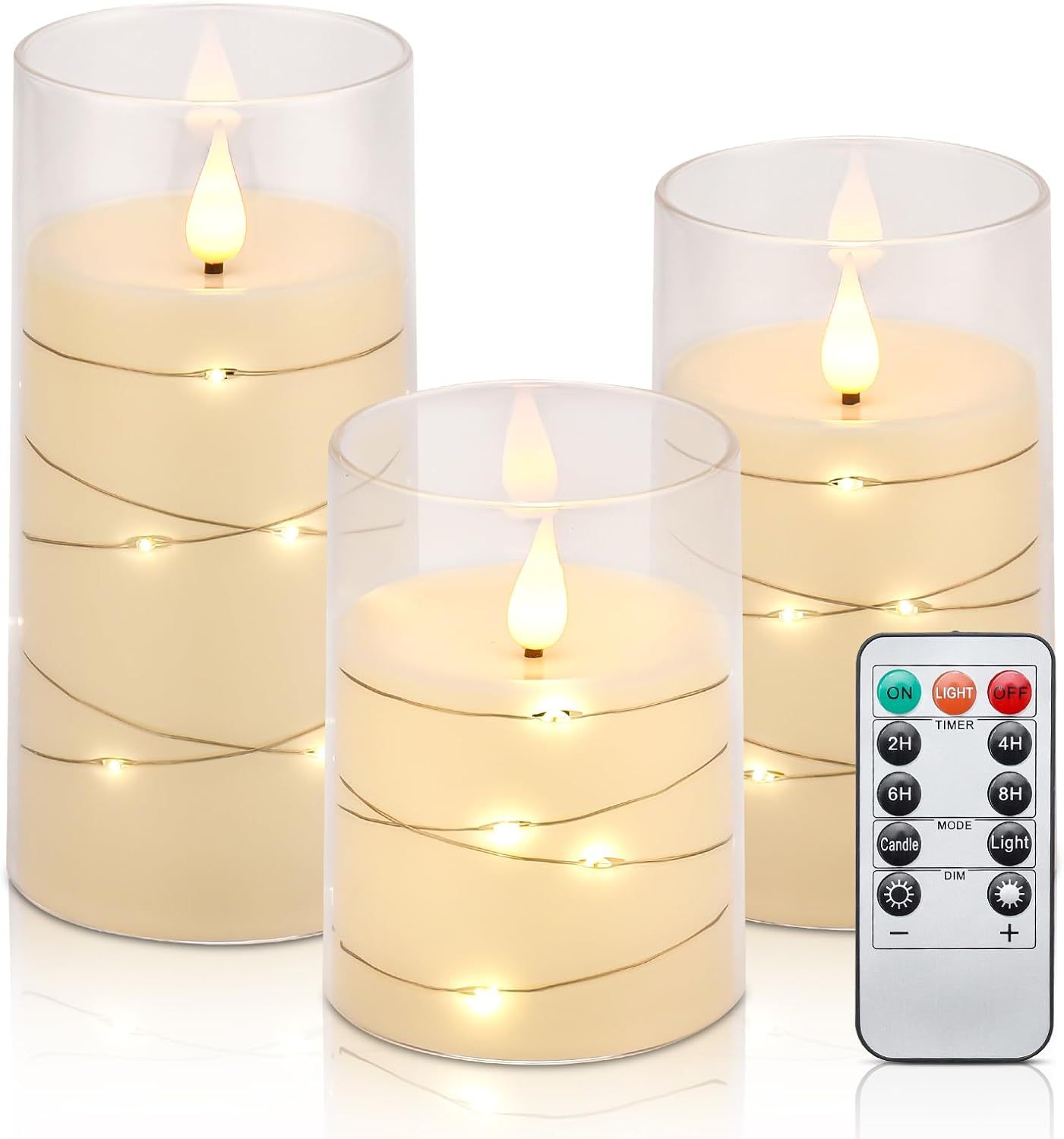 Flameless Candles with Embedded Star String Fairy Lights-Twinklehalo