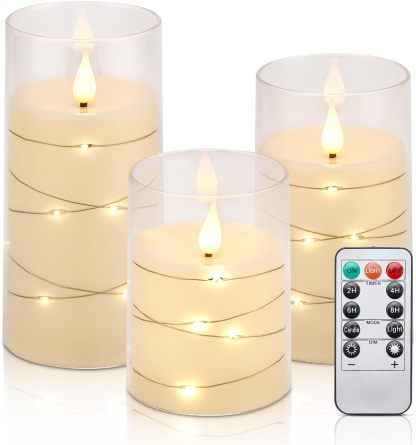 Flameless Candles with Embedded Star String Fairy Lights-Twinklehalo