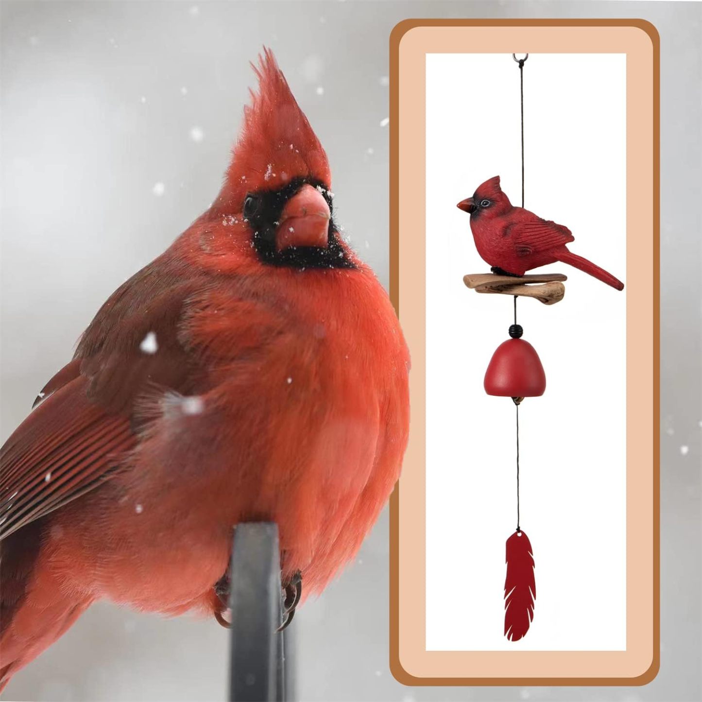 Cardinal Wind Chime Wood Carving Handmade