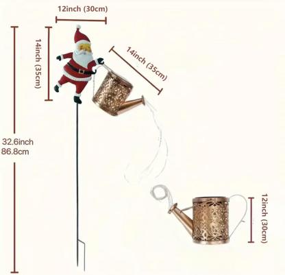 Solar Santa Claus Watering Can Lights Vintage Metal Outdoor Garden Decoration
