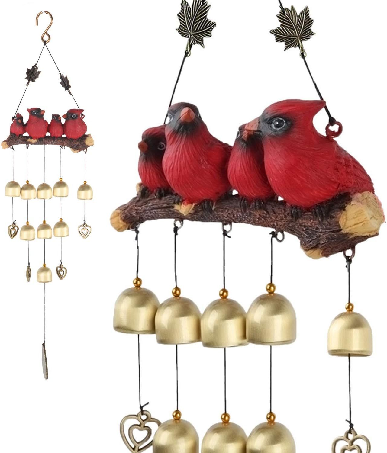 Cardinal Wind Chime Wood Carving Handmade