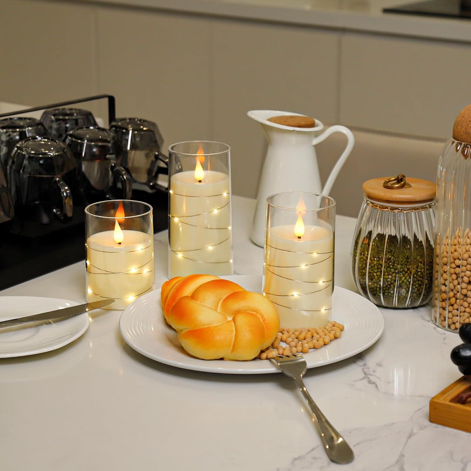 Flameless Candles with Embedded Star String Fairy Lights-Twinklehalo