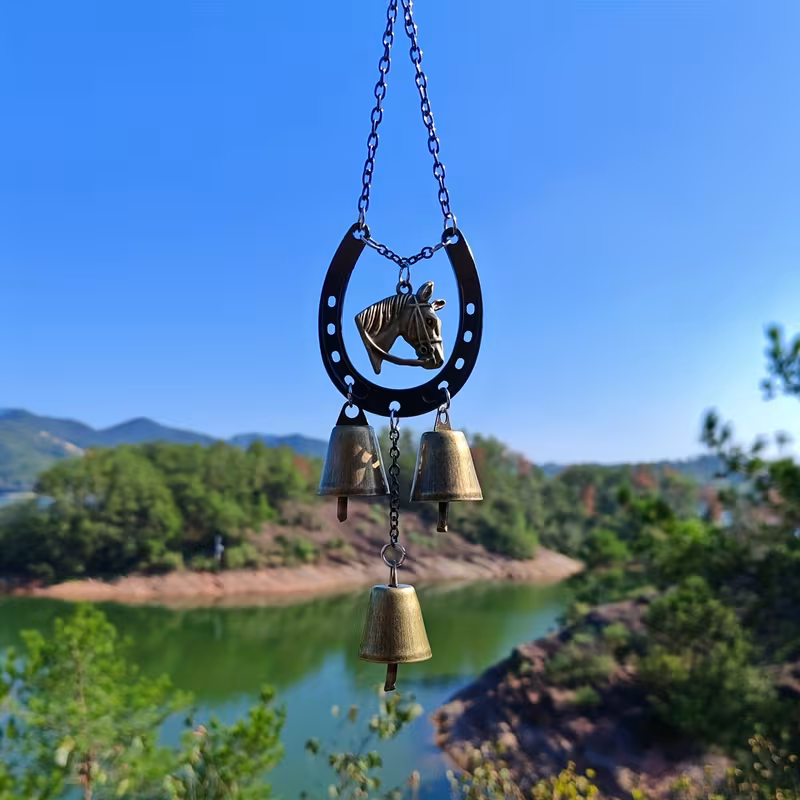 Lucky Metal Horse Hoof Wind Chime with Decorative Chain