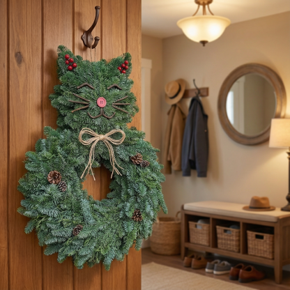 Purrfect Cat-Shaped Evergreen Wreath