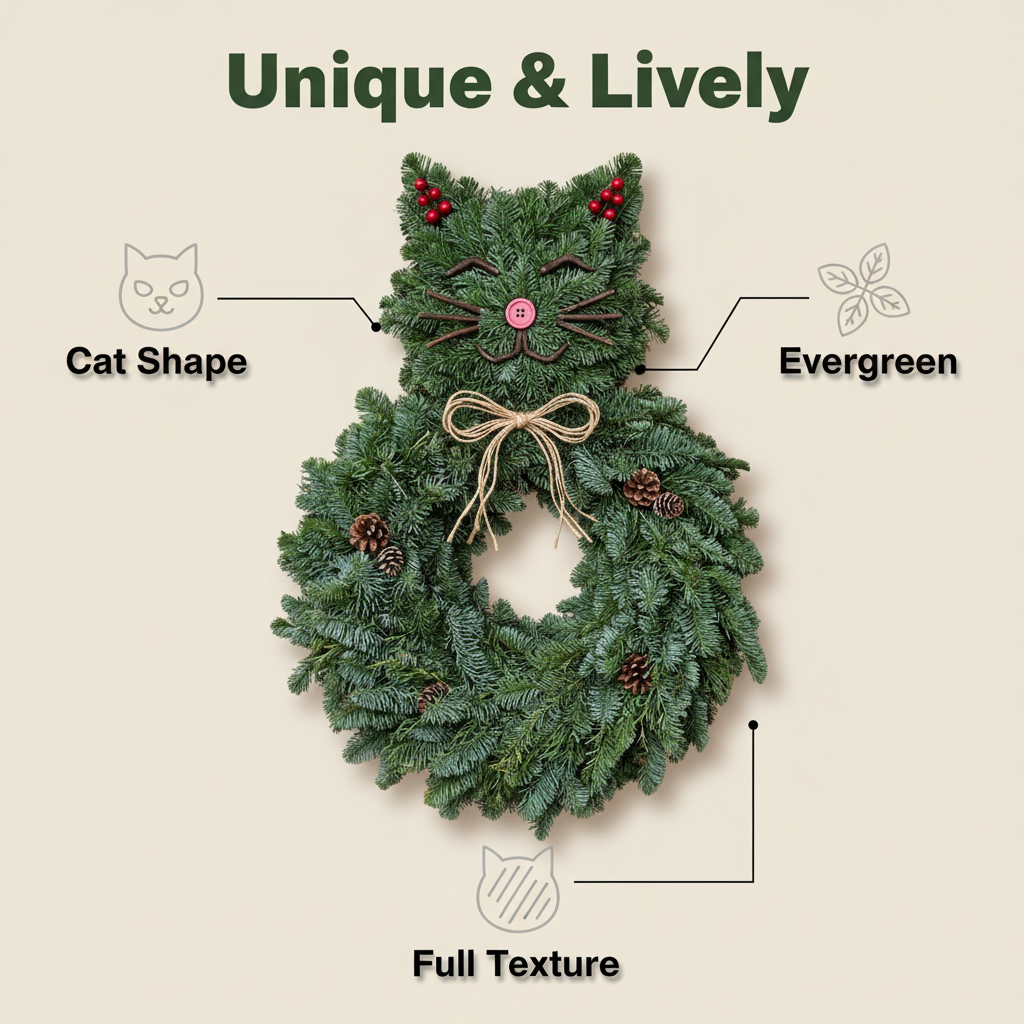 Purrfect Cat-Shaped Evergreen Wreath
