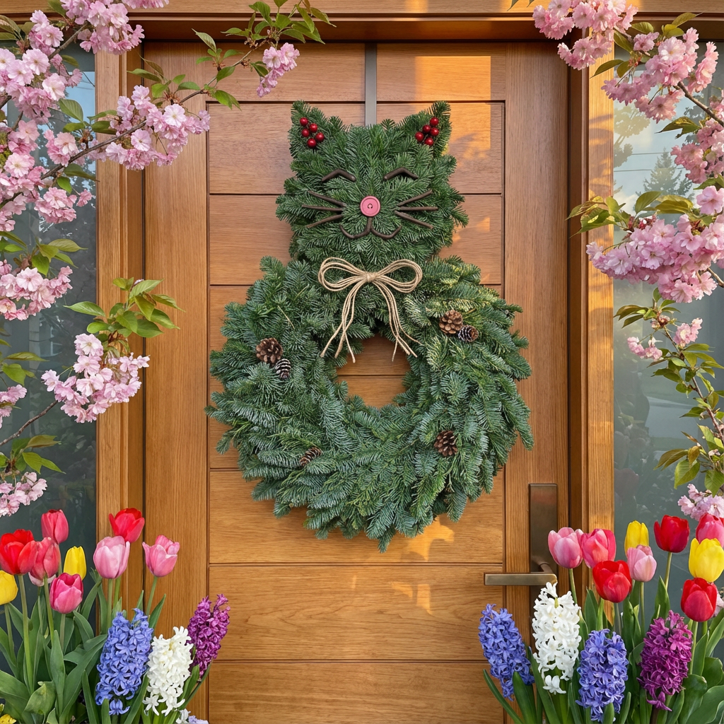 Purrfect Cat-Shaped Evergreen Wreath