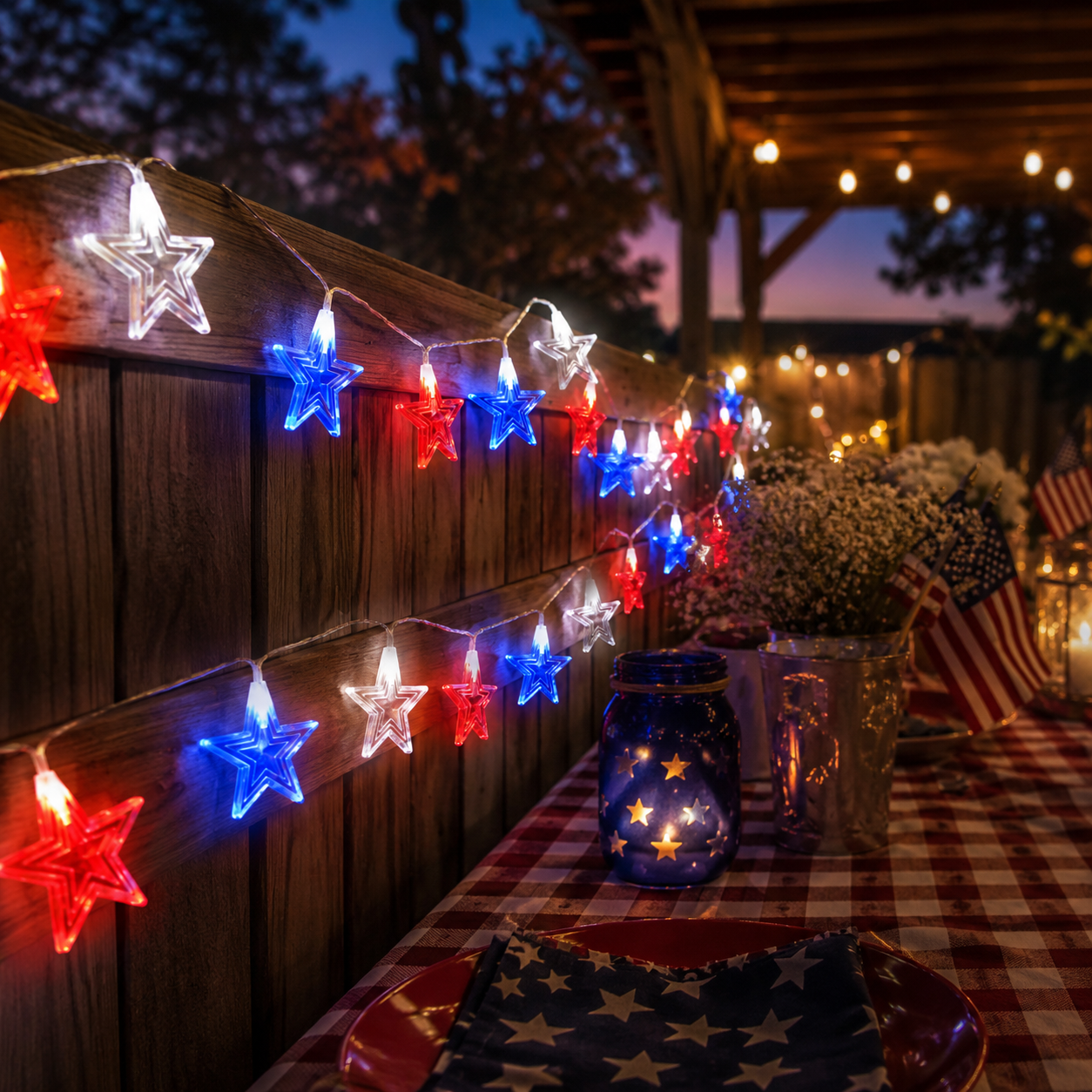 Patriotic Star LED String Lights – Red, White & Blue