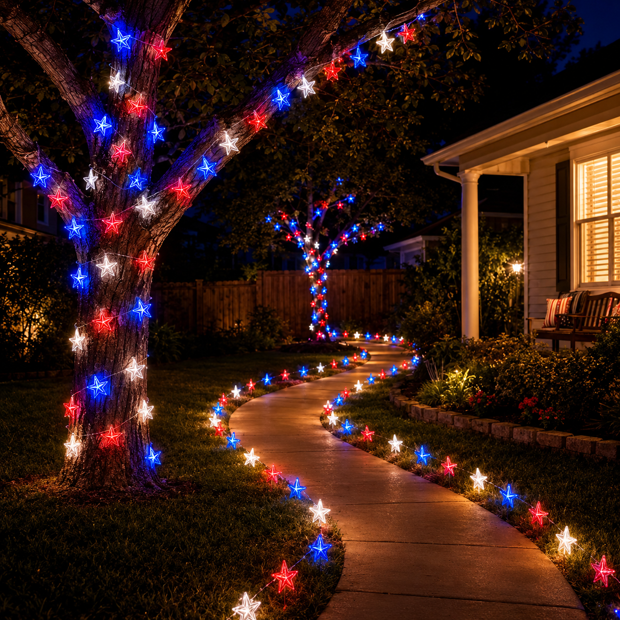 Patriotic Star LED String Lights – Red, White & Blue