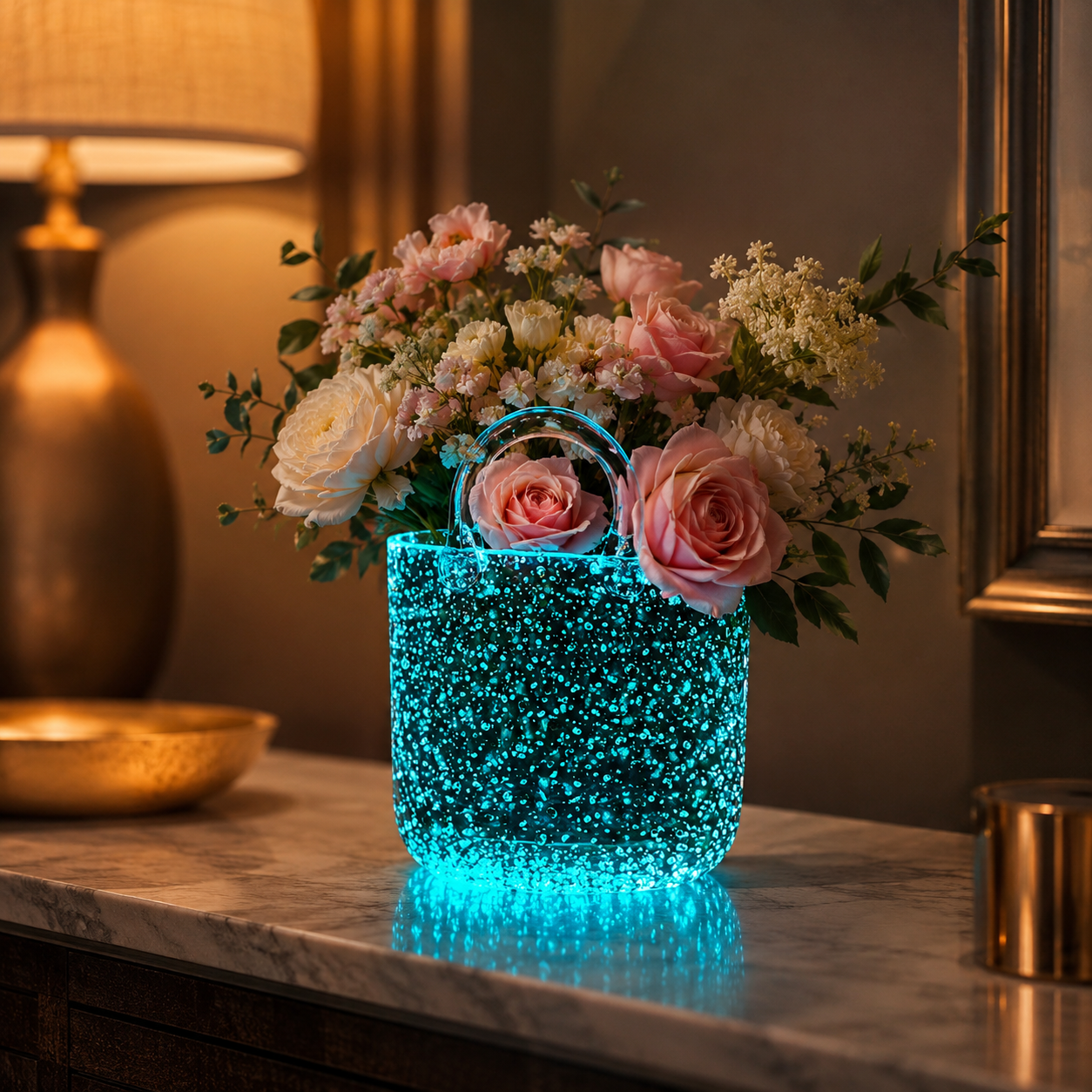 Night Glow Decorative Vase, Luminous Glass-Style Flower Vase for Home Table Decor