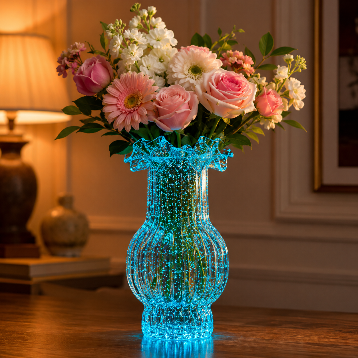 Night Glow Decorative Vase, Luminous Glass-Style Flower Vase for Home Table Decor