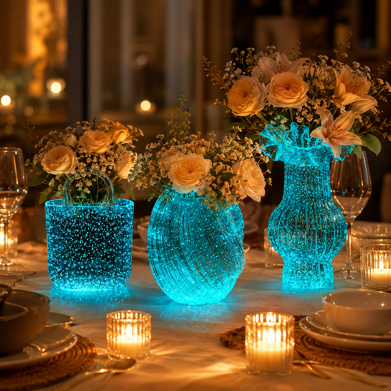 Night Glow Decorative Vase, Luminous Glass-Style Flower Vase for Home Table Decor
