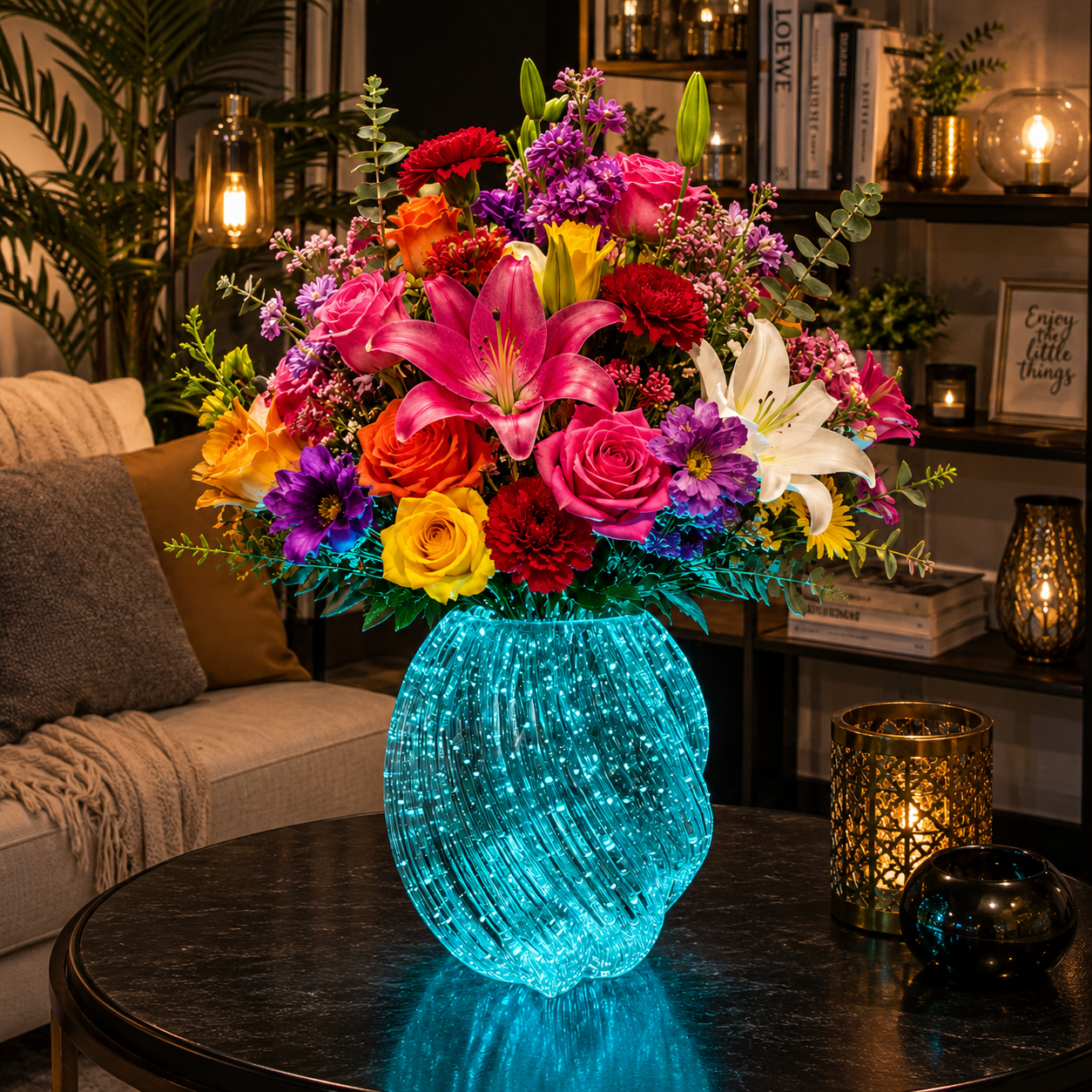Night Glow Decorative Vase, Luminous Glass-Style Flower Vase for Home Table Decor