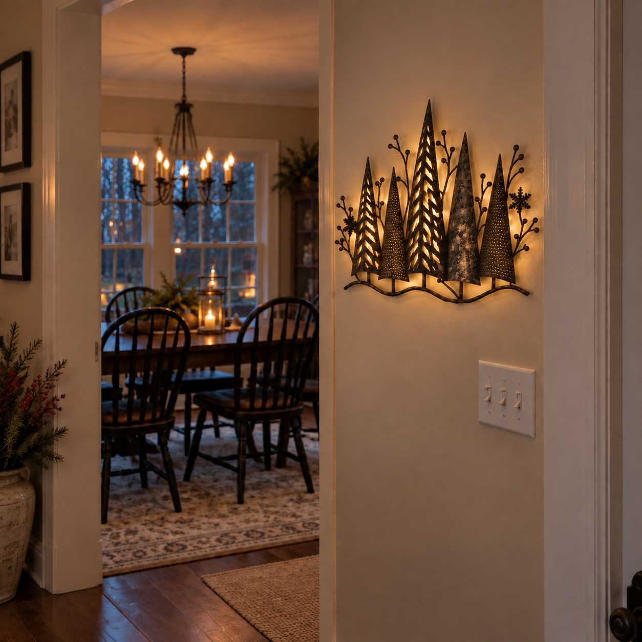Vintage Lighted Woodland Metal Wall Decor