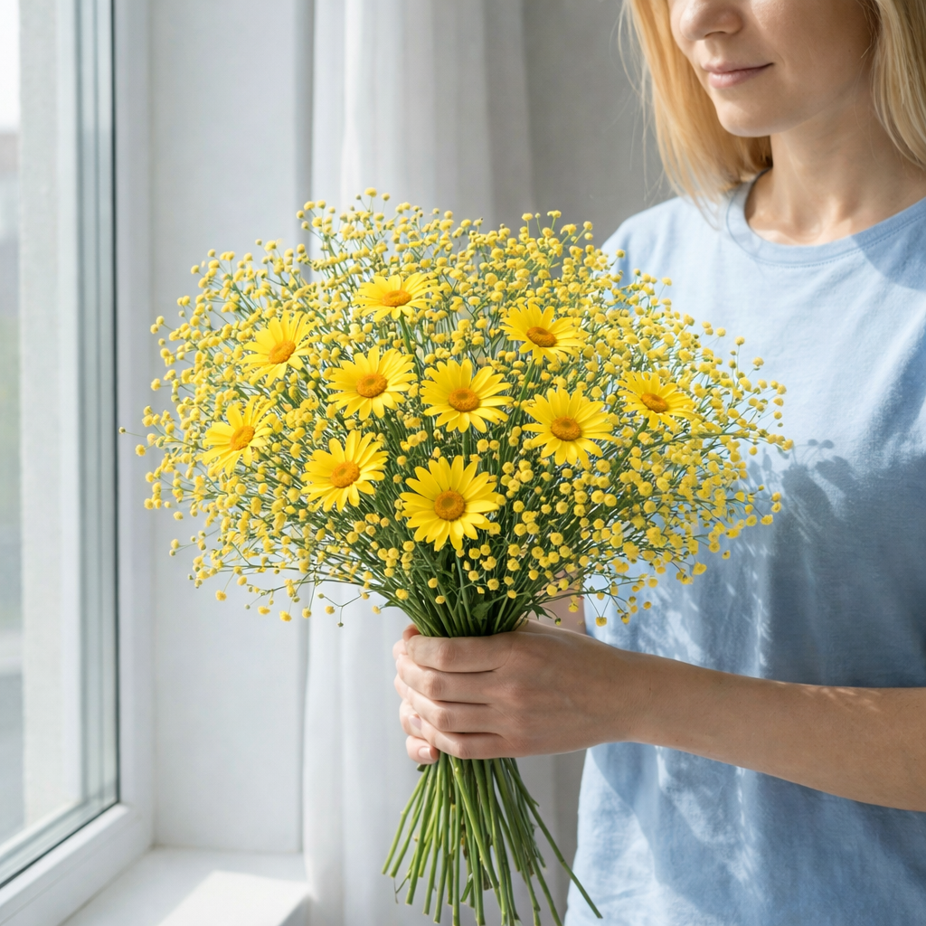 30pcs Realistic Gypsophila Daisy Artificial Flower Bouquet - Includes 20 Gypsophila and 10 Daisy Flowers
