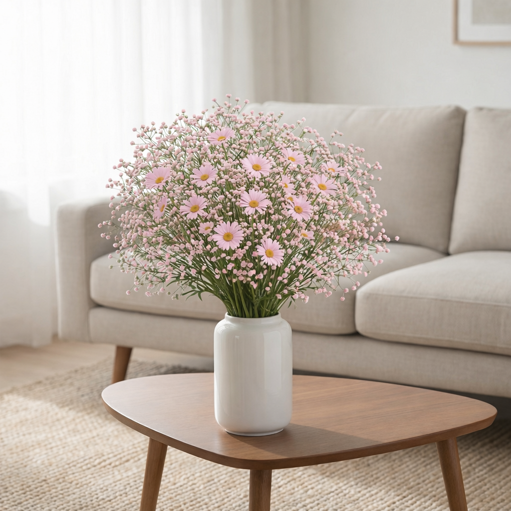 30pcs Realistic Gypsophila Daisy Artificial Flower Bouquet - Includes 20 Gypsophila and 10 Daisy Flowers