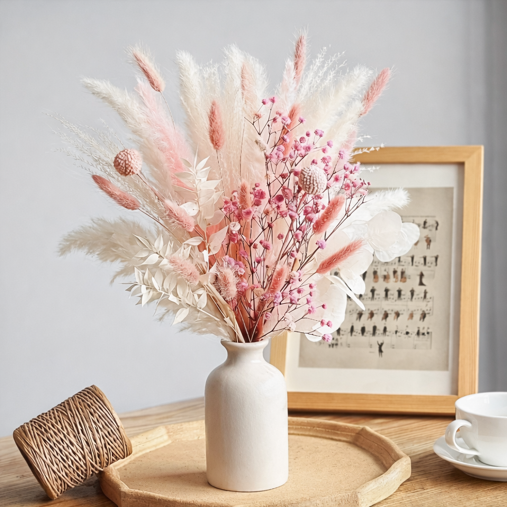 46pcs Bohemian Style Artificial Pink Bouquets [17inchs]