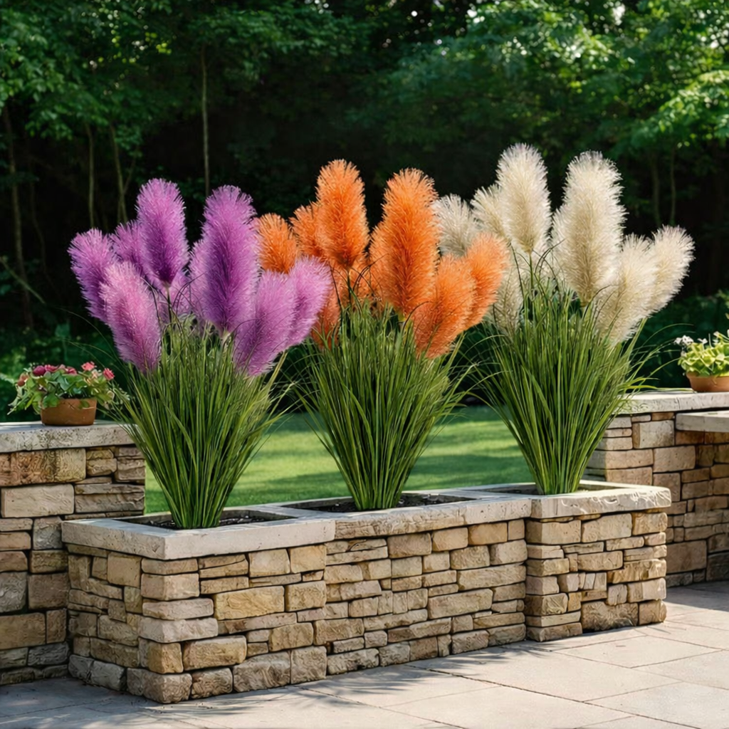 31.5-inch Tall Purple Pampas Grass with Reeds and Faux Fox Tail Greenery