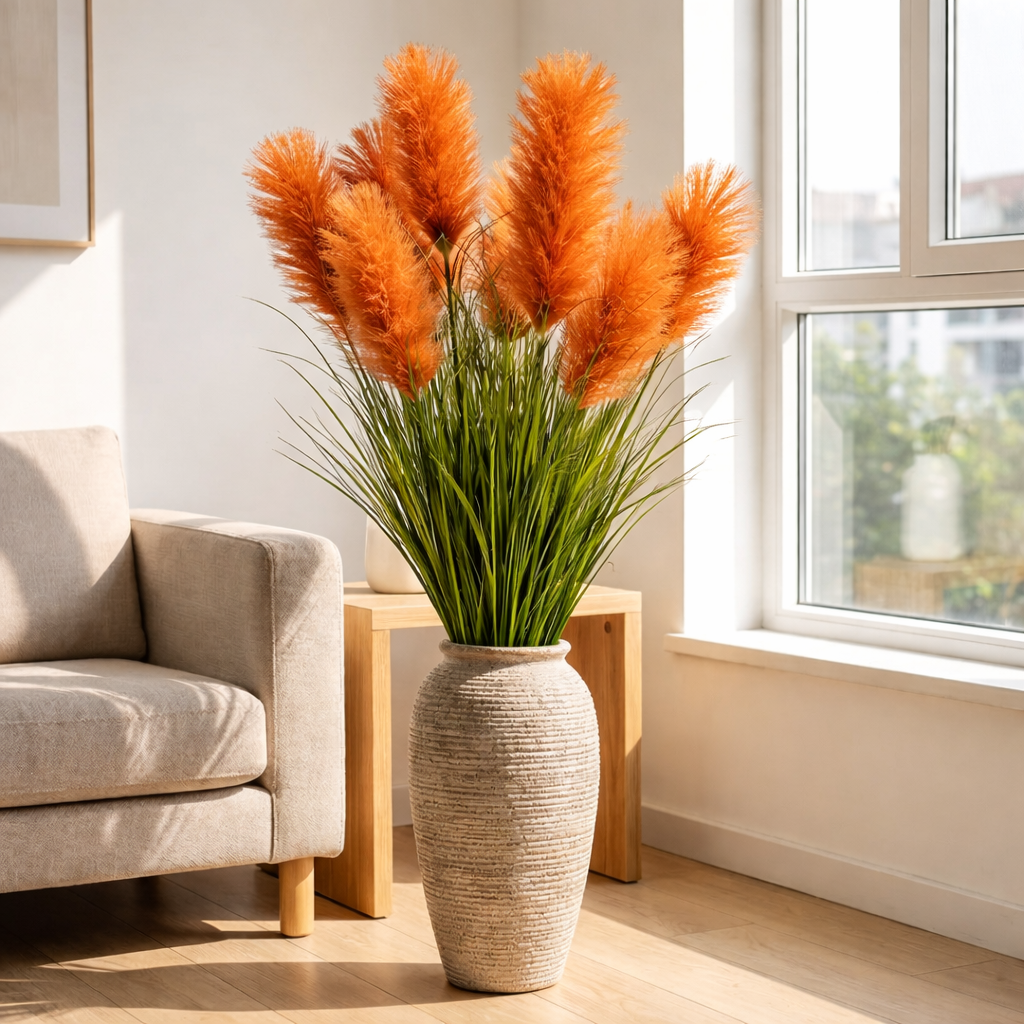 31.5-inch Tall Purple Pampas Grass with Reeds and Faux Fox Tail Greenery