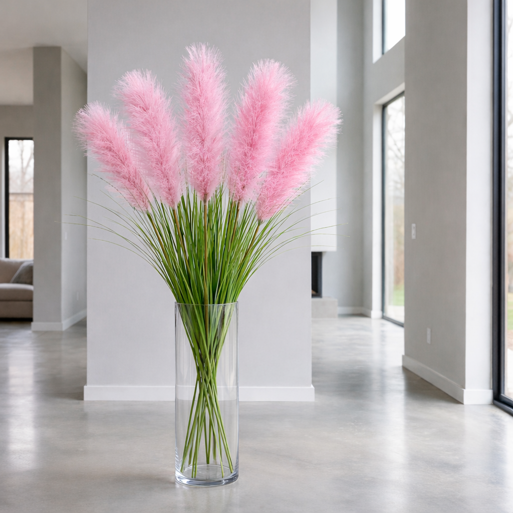 31.5-inch Tall Purple Pampas Grass with Reeds and Faux Fox Tail Greenery