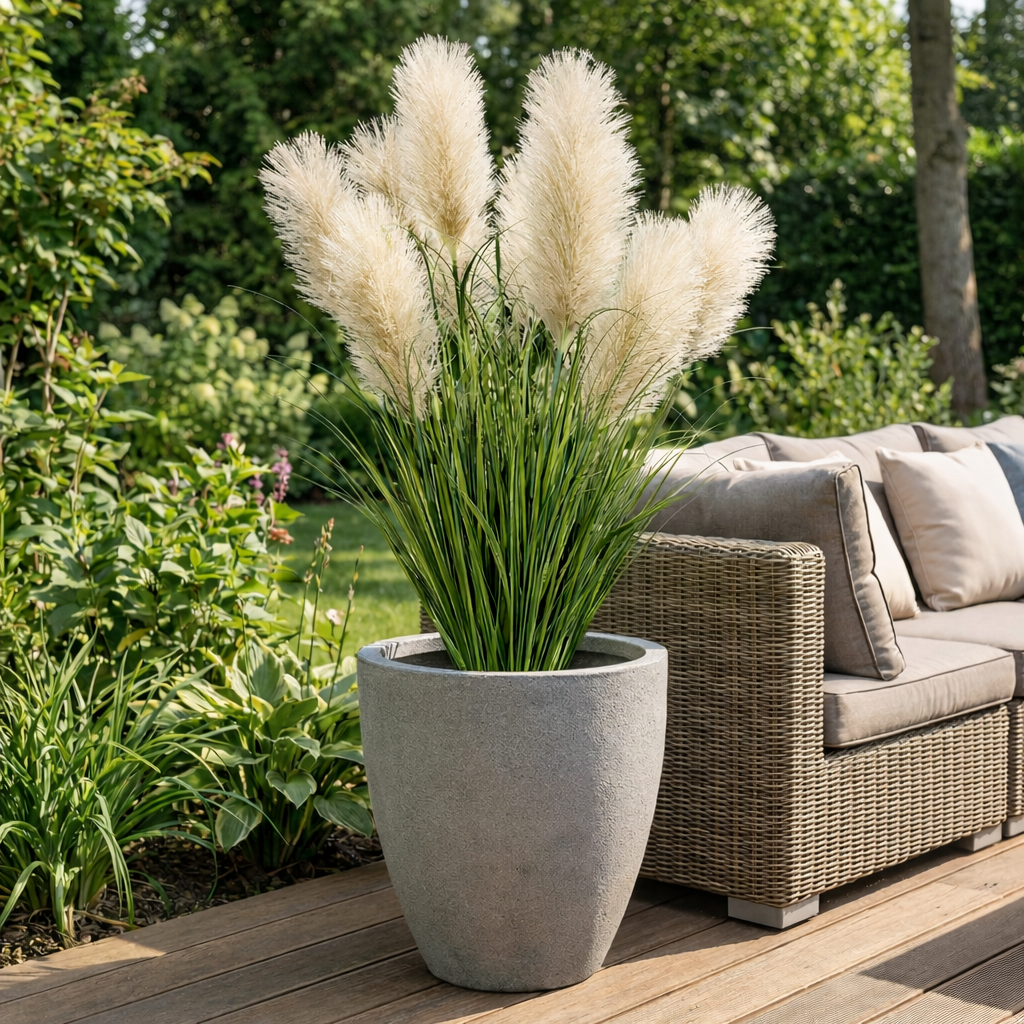 31.5-inch Tall Purple Pampas Grass with Reeds and Faux Fox Tail Greenery