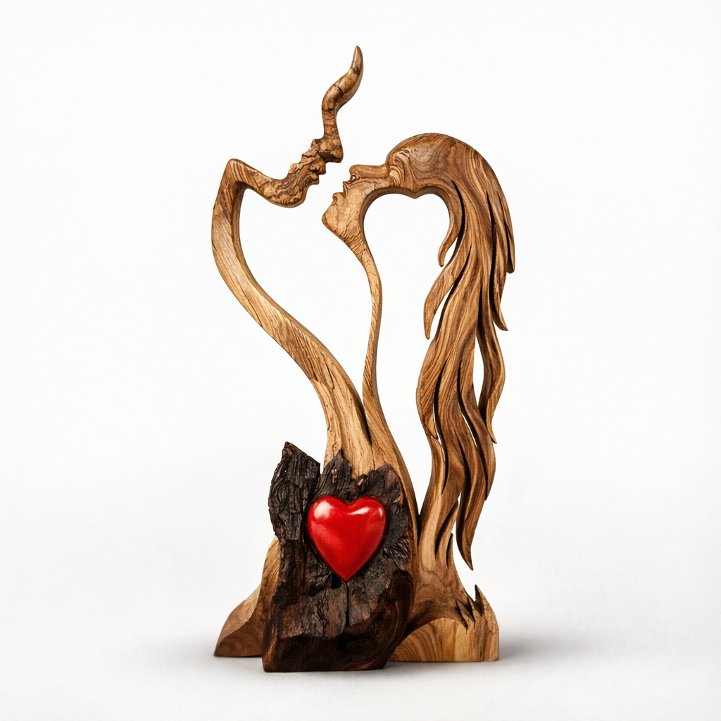 Hand-Carved Love eternal wooden Sculpture