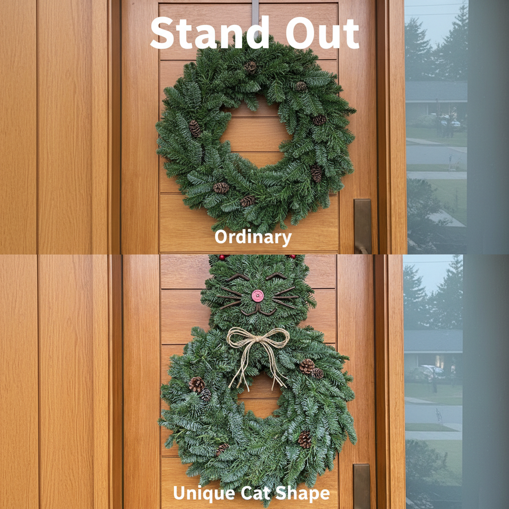Purrfect Cat-Shaped Evergreen Wreath
