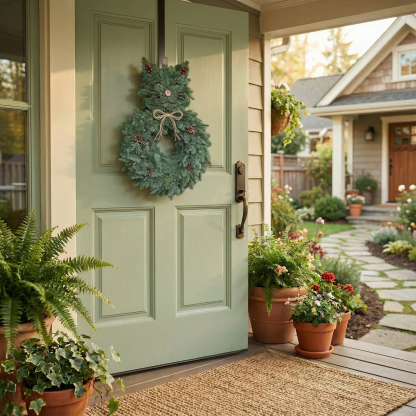 Purrfect Cat-Shaped Evergreen Wreath