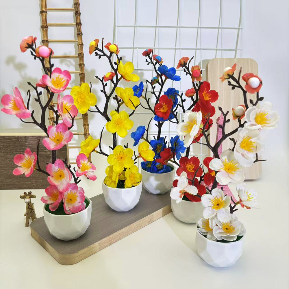 Artificial Plum Blossom Bonsai - Realistic Plum Branches with Pots