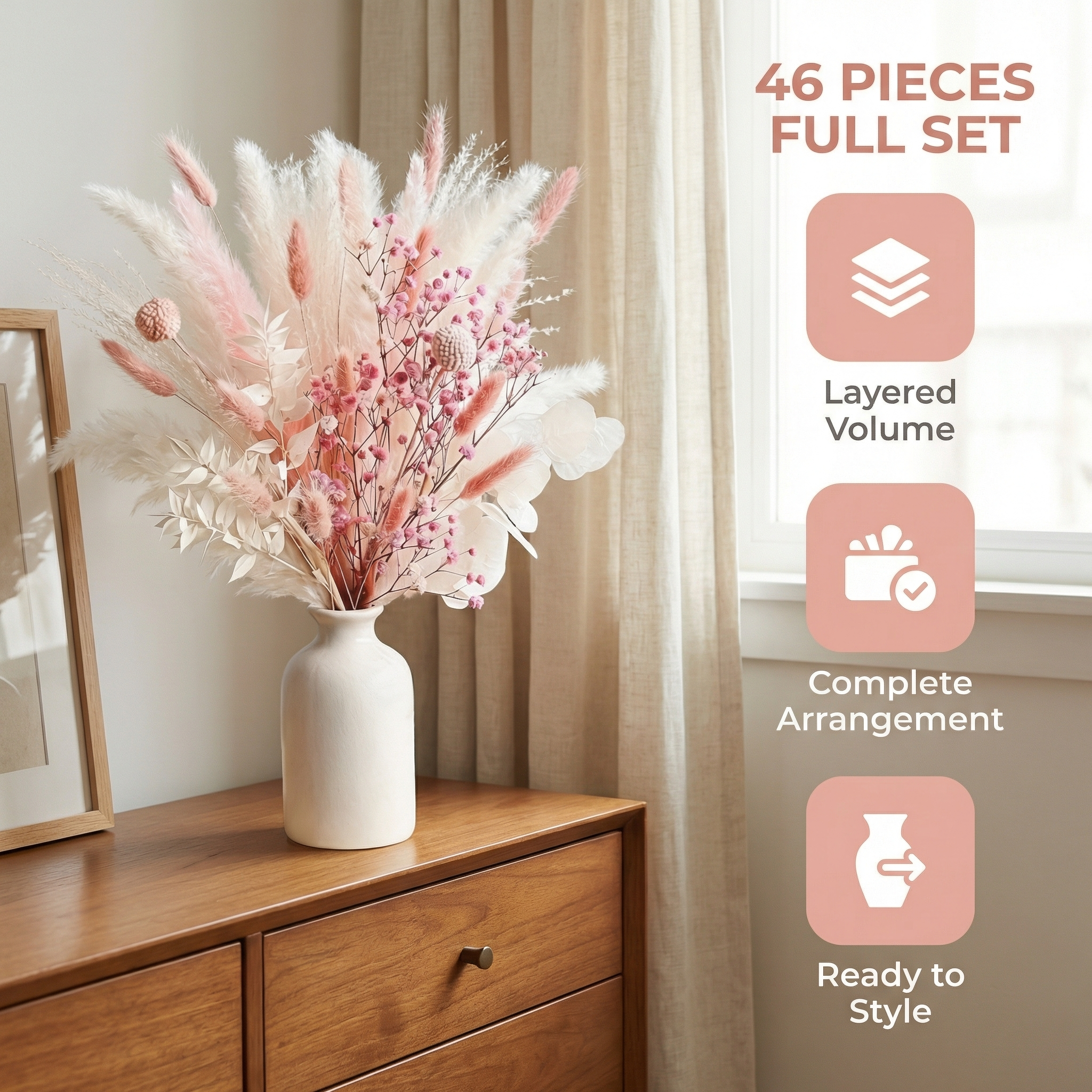 46pcs Bohemian Style Artificial Pink Bouquets [17inchs]