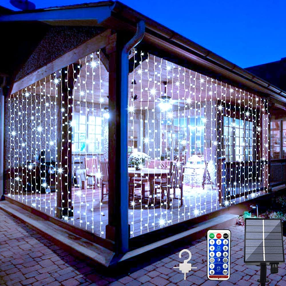 Solar Powered Curtain Light, Waterproof LED String Light with Remote Control
