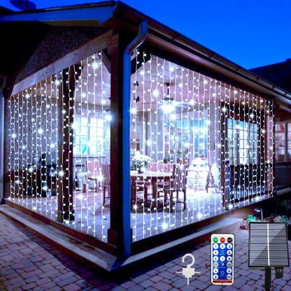 Solar Powered Curtain Light, Waterproof LED String Light with Remote Control