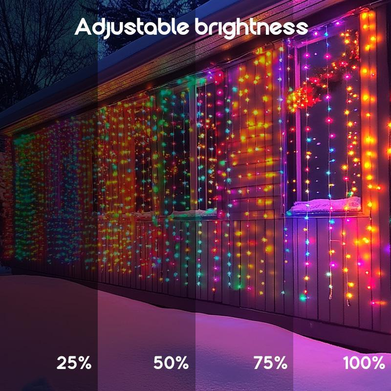 Solar Powered Curtain Light, Waterproof LED String Light with Remote Control