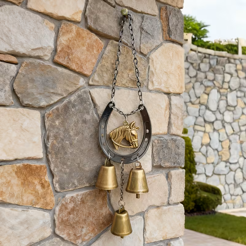 Lucky Metal Horse Hoof Wind Chime with Decorative Chain