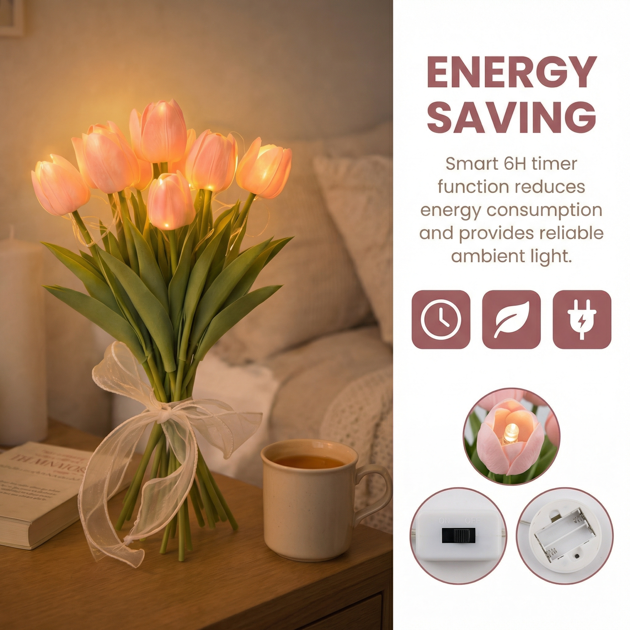 ROMATIC Decorative Artificial Tulips Flower light [13.5"]