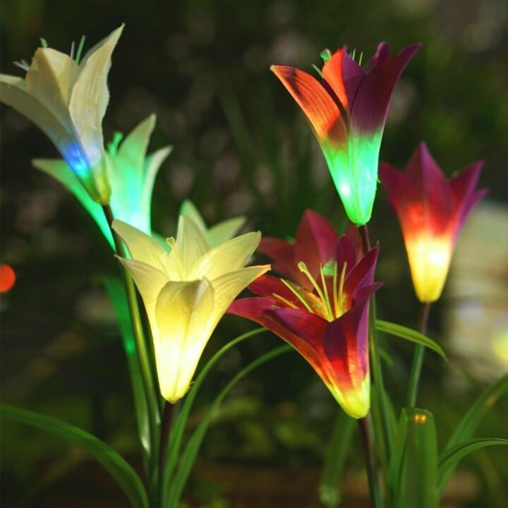 Artificial Lily Solar Garden Stake Lights(1 Pack of 4 Lilies)