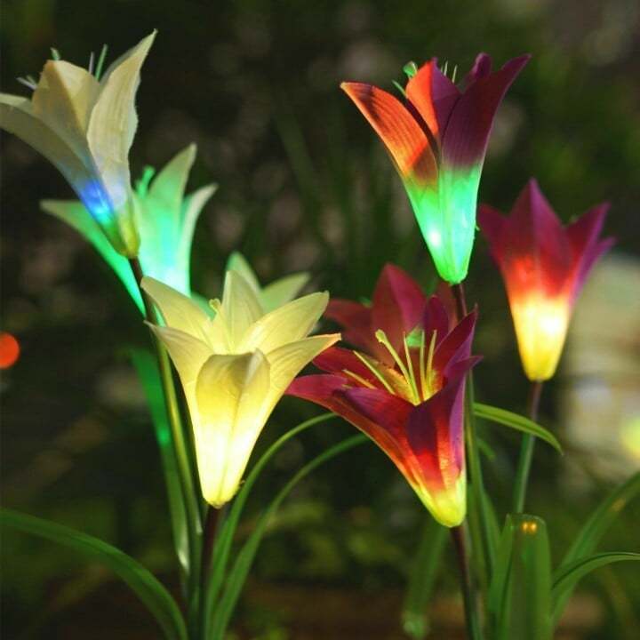 Artificial Lily Solar Garden Stake Lights(1 Pack of 4 Lilies)