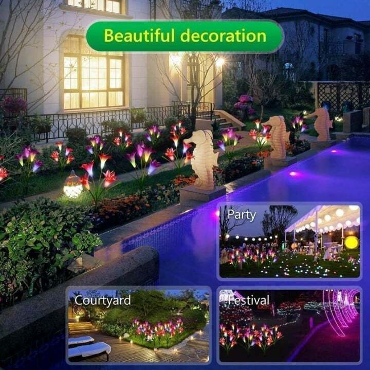 Artificial Lily Solar Garden Stake Lights(1 Pack of 4 Lilies)