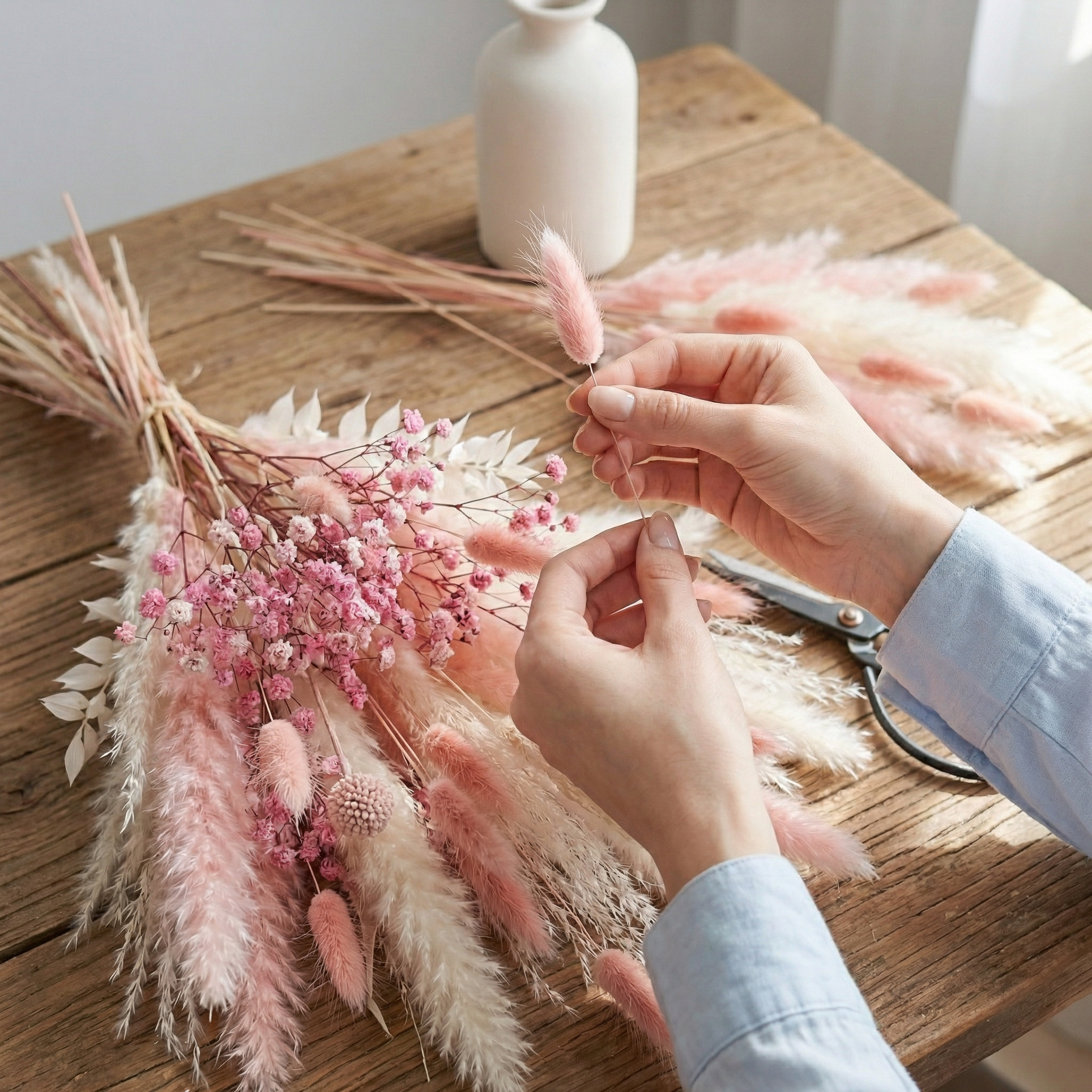 46pcs Bohemian Style Artificial Pink Bouquets [17inchs]