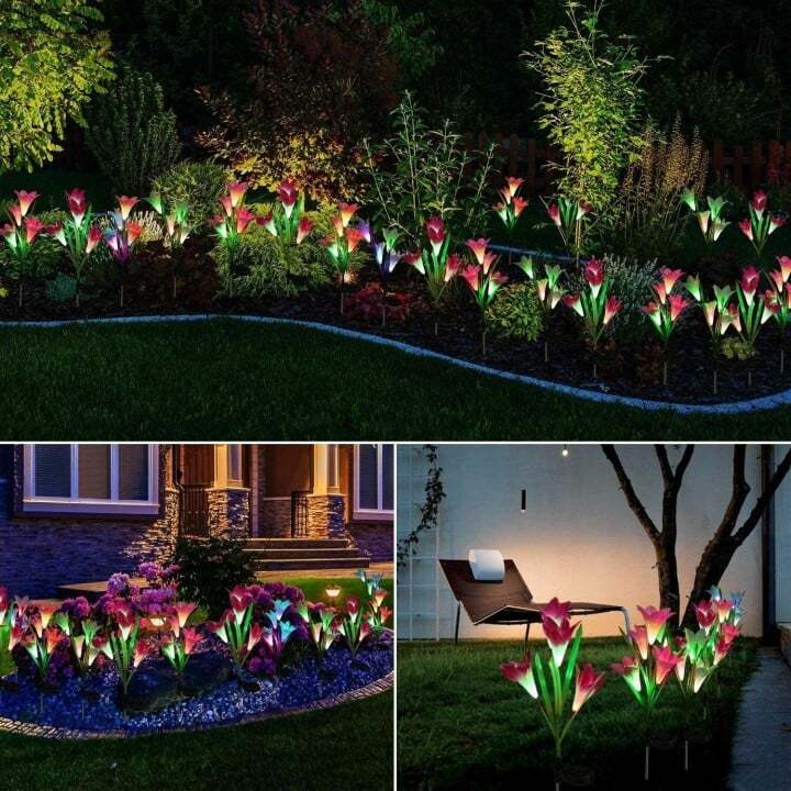 Artificial Lily Solar Garden Stake Lights(1 Pack of 4 Lilies)