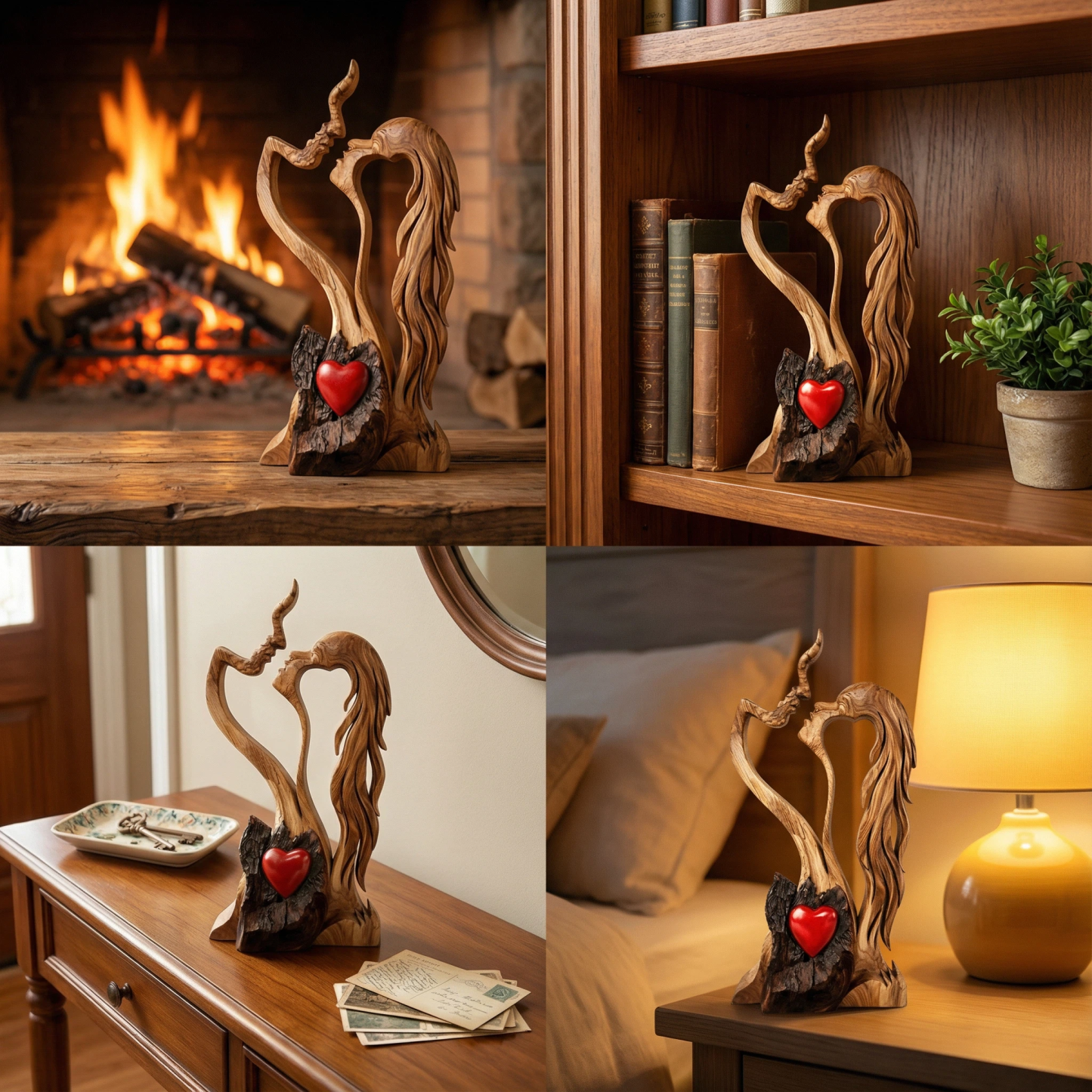 Hand-Carved Love eternal wooden Sculpture