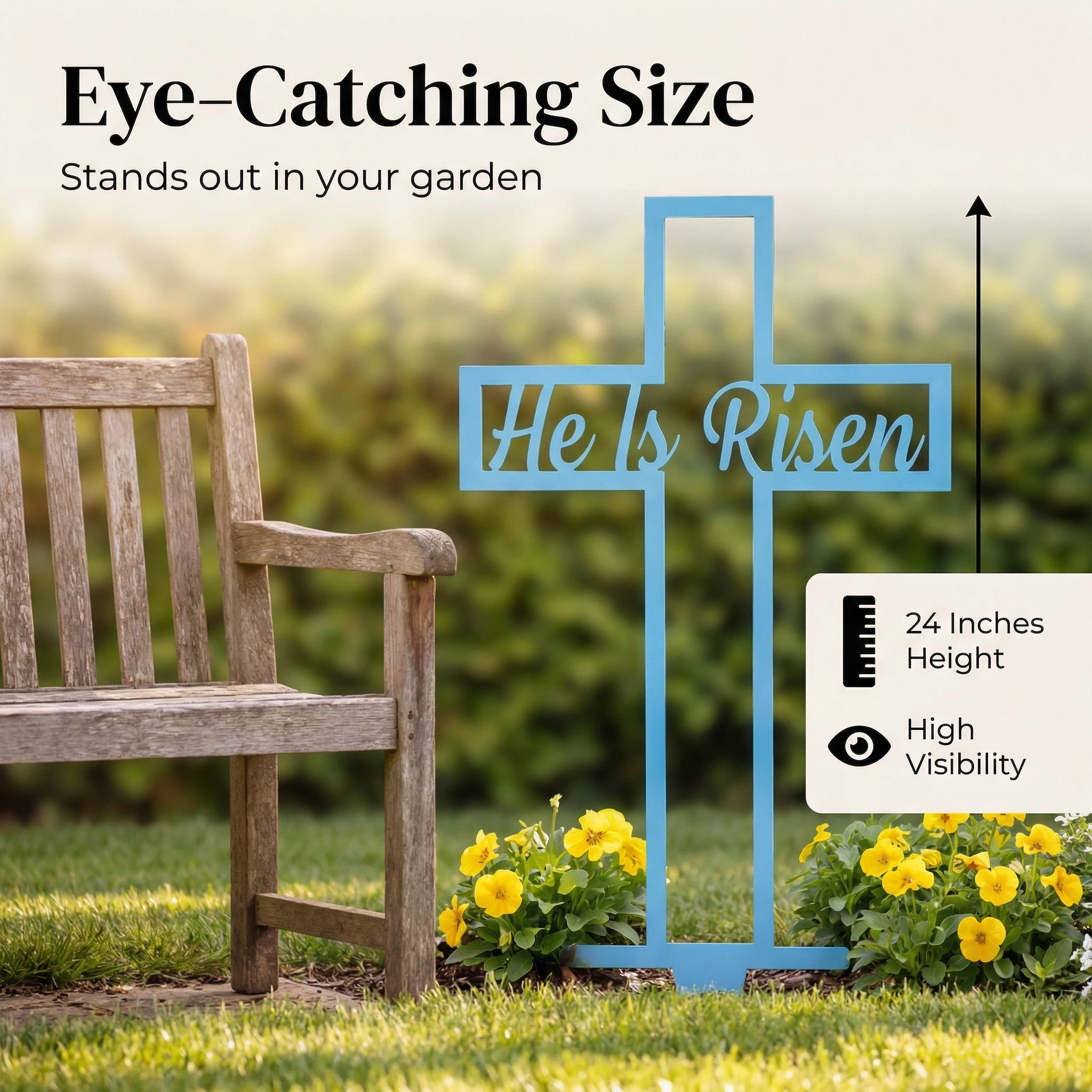 He Is Risen Metal Cross Yard Sign (24")