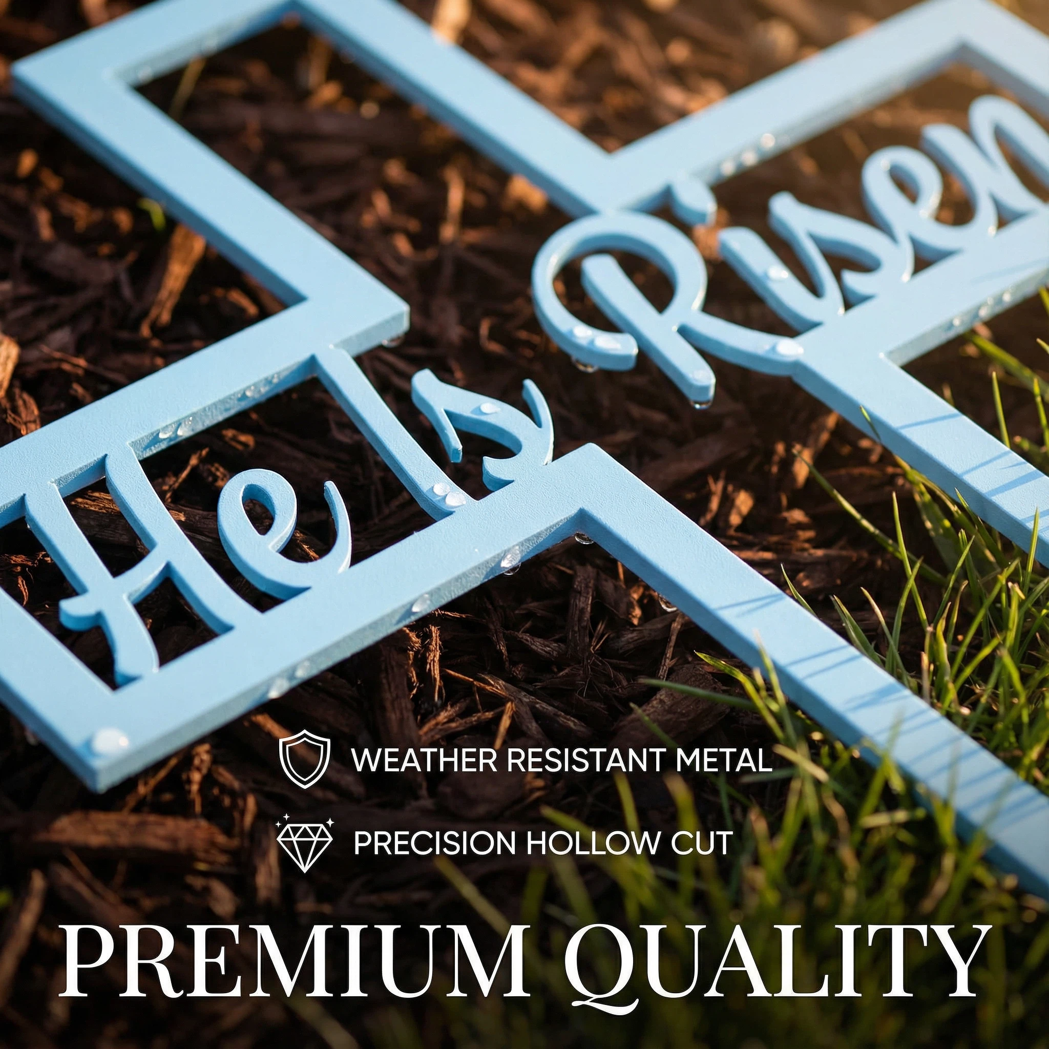 He Is Risen Metal Cross Yard Sign (24")