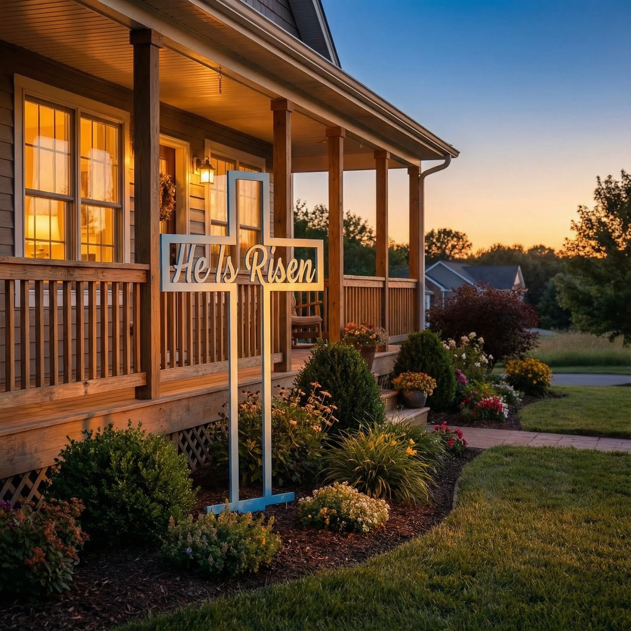 He Is Risen Metal Cross Yard Sign (24")