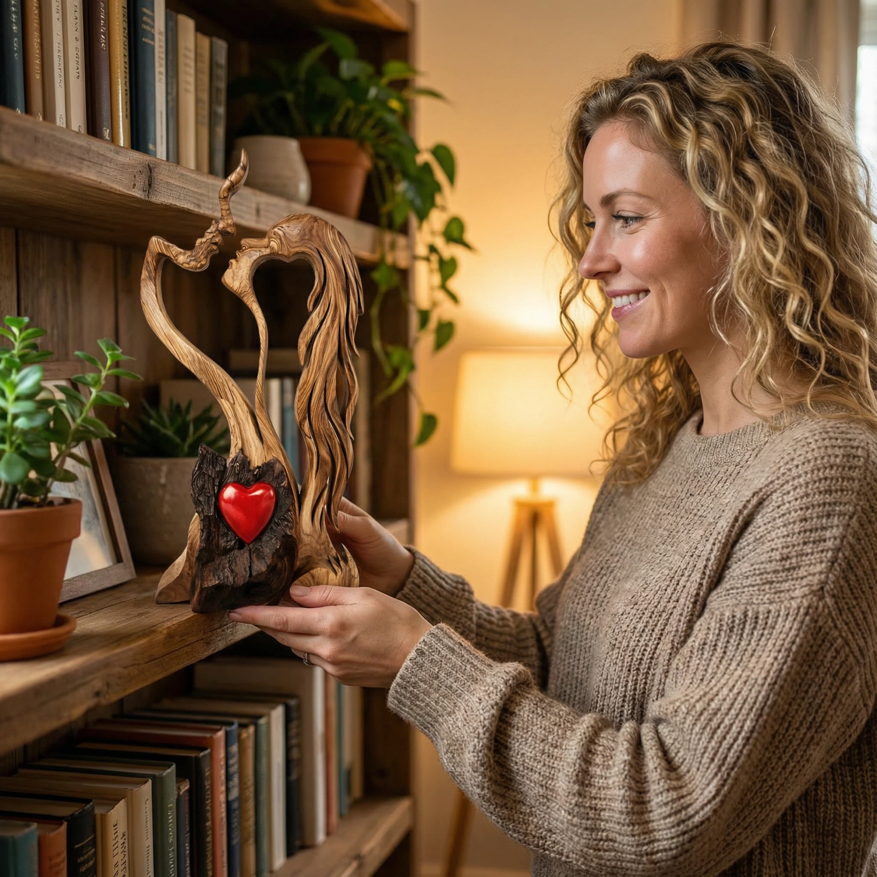 Hand-Carved Love eternal wooden Sculpture