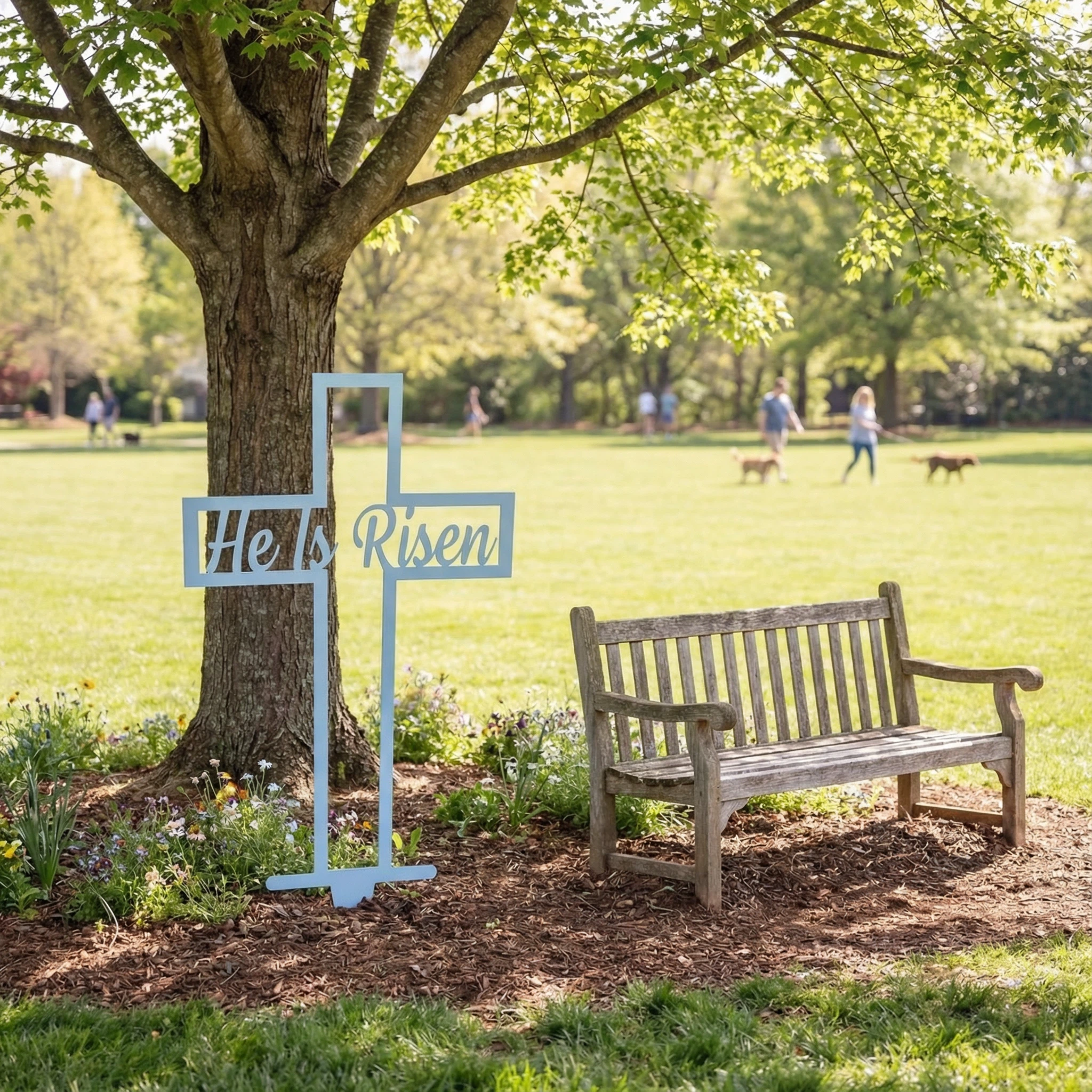 He Is Risen Metal Cross Yard Sign (24")