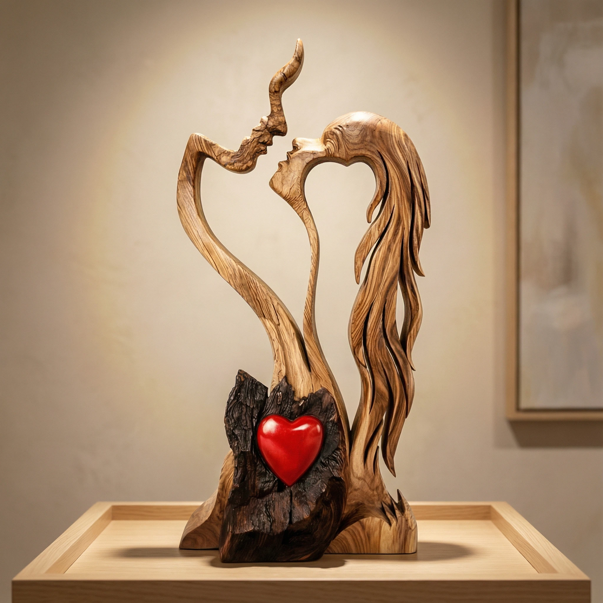 Hand-Carved Love eternal wooden Sculpture