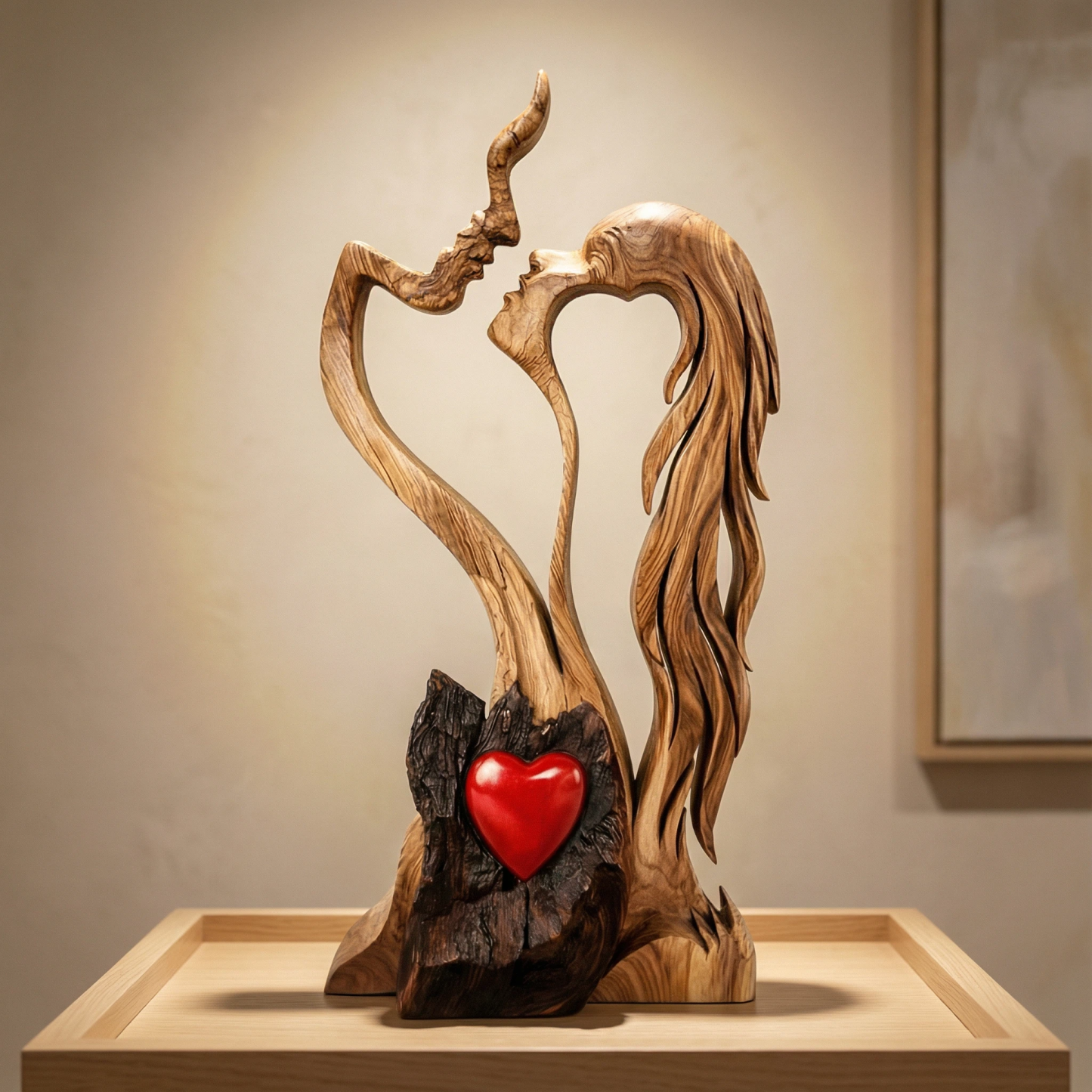Hand-Carved Love eternal wooden Sculpture