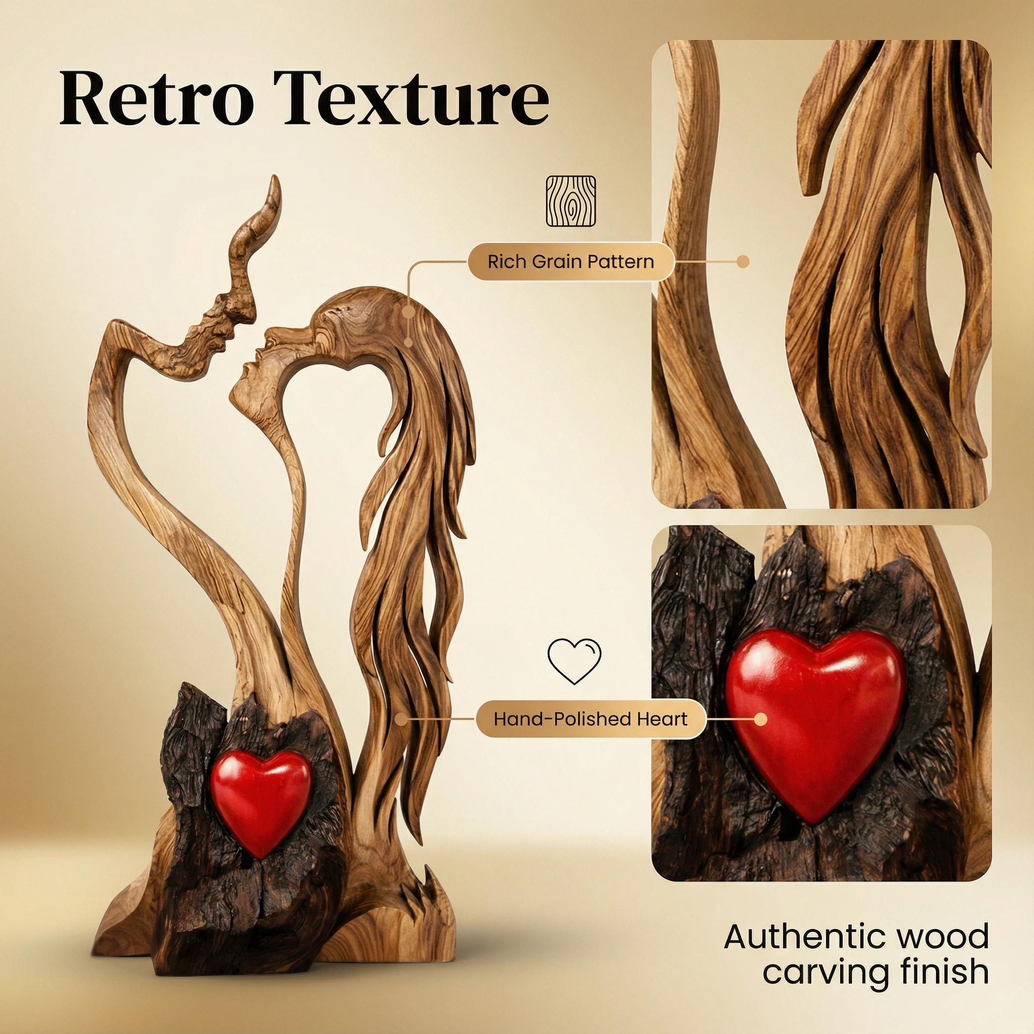 Hand-Carved Love eternal wooden Sculpture
