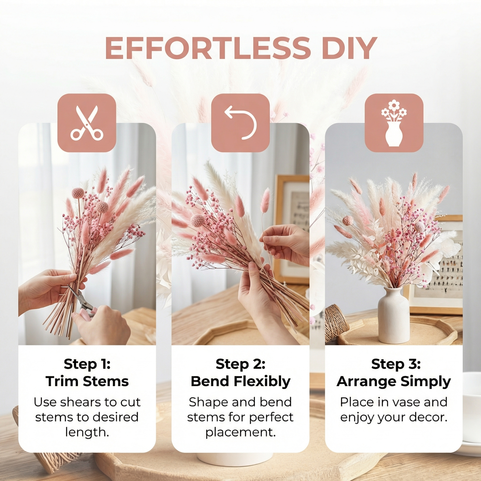 46pcs Bohemian Style Artificial Pink Bouquets [17inchs]